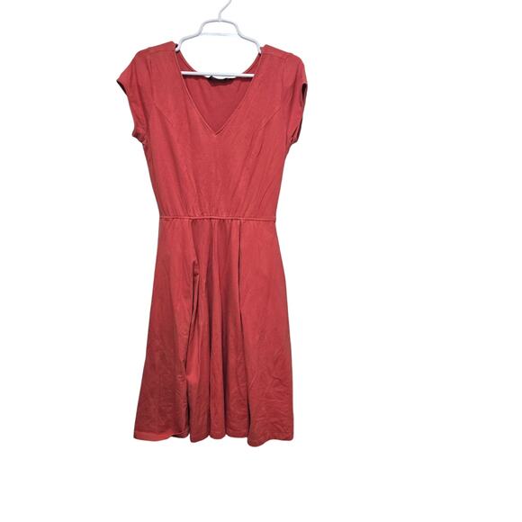 eShakti Women’s Dress Size 8 Red Cotton Blend V Neck Short Sleeve Pockets - Picture 1 of 8